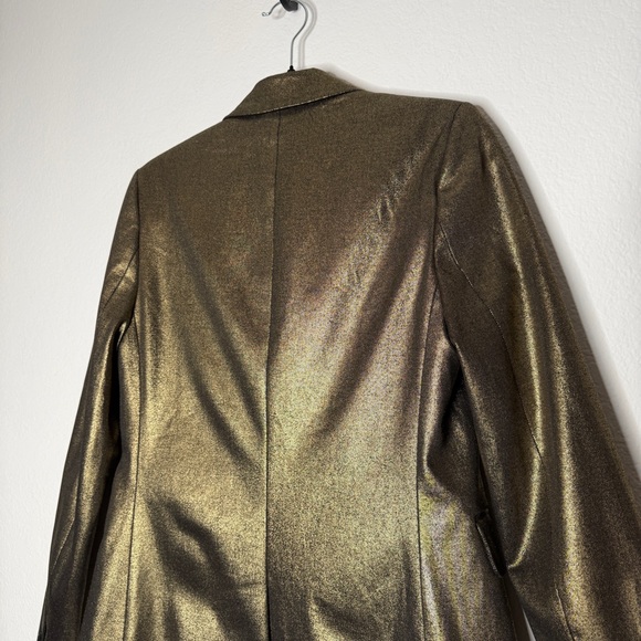 AllSaints Blazer Metallic Gold Single Button Faux Pocket Lined Jacket Size 4 - Picture 4 of 7